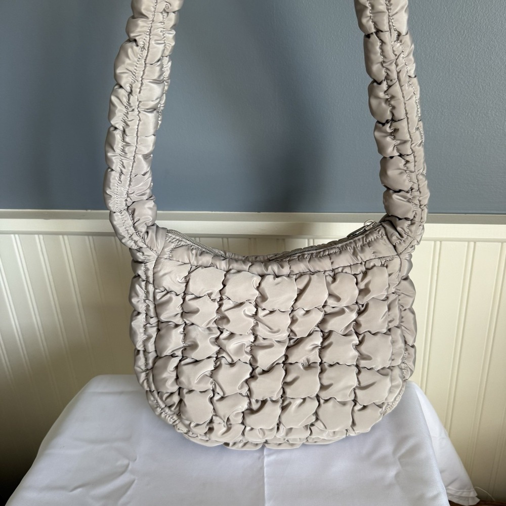 Wild Fable Puffer Purse Taupe Gray Medium Size Shoulder Crossbody Bag